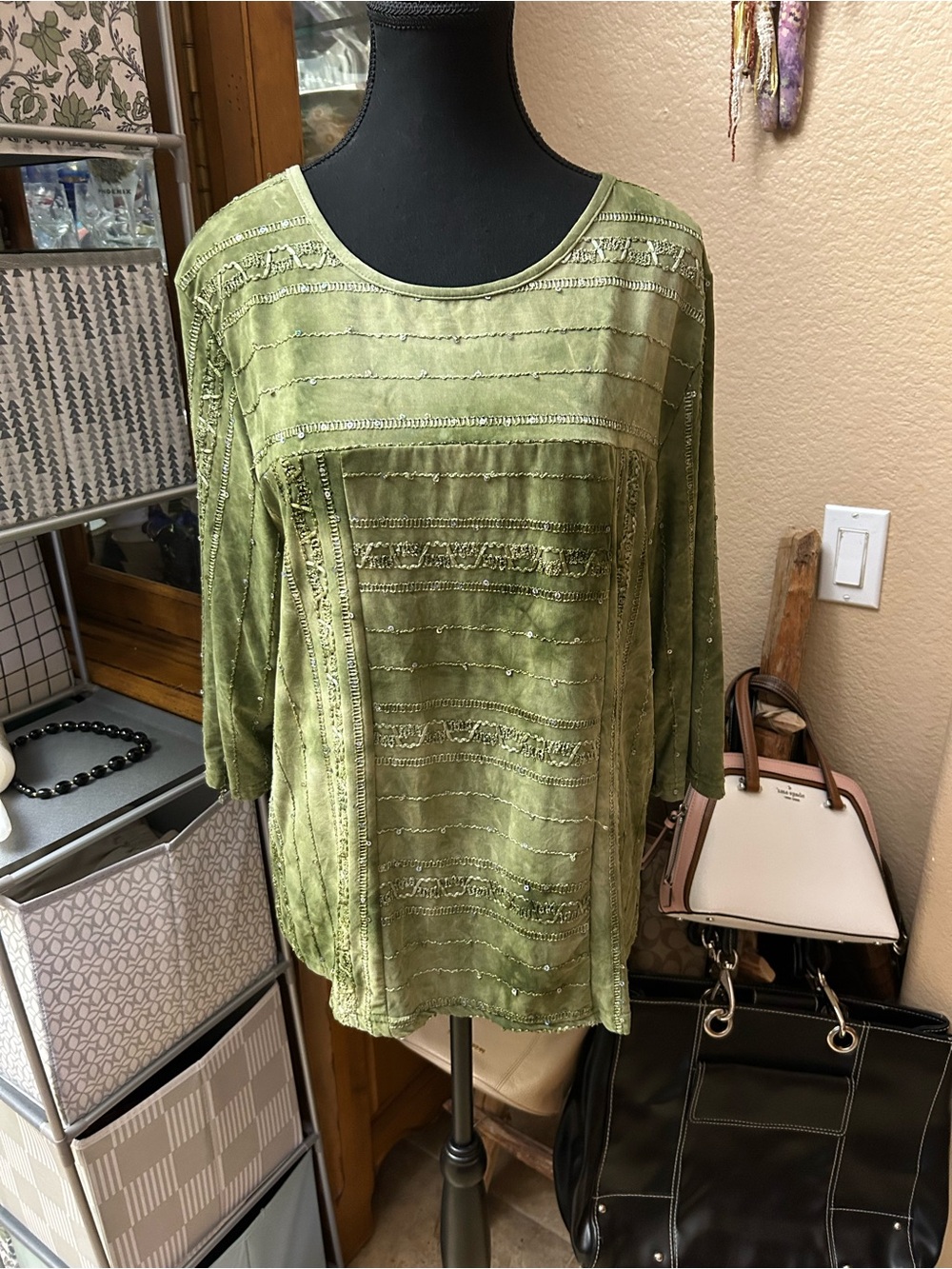 Bon Worth Olive Green Embellished Tunic